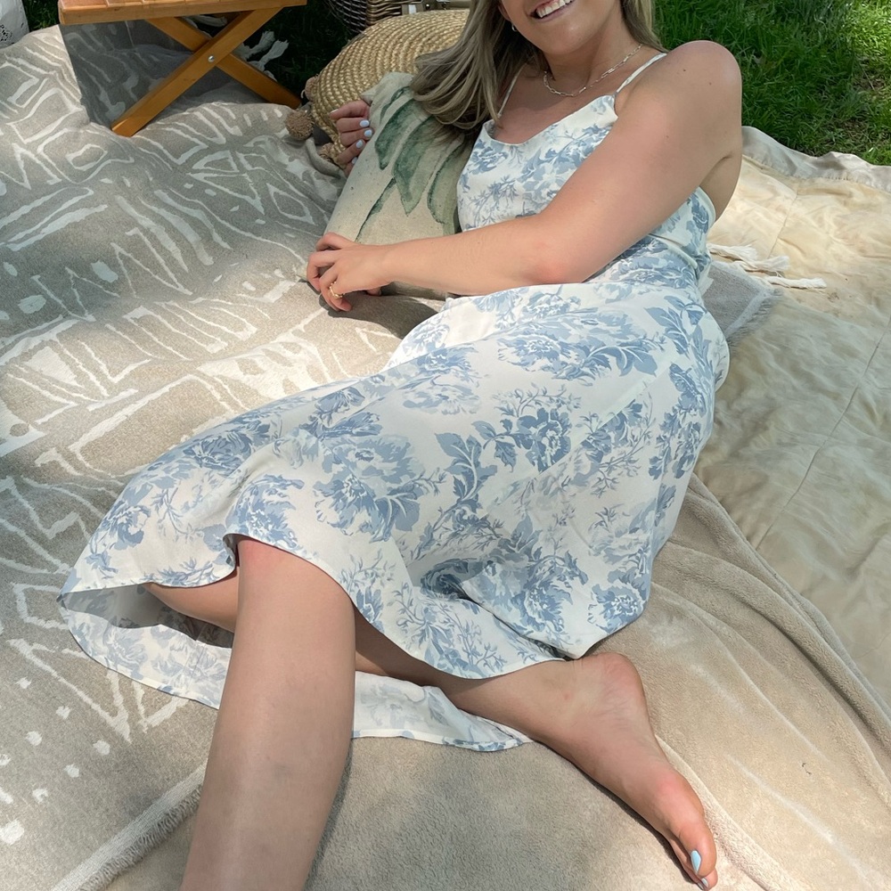 REFORMATION Blue and White Floral Dress